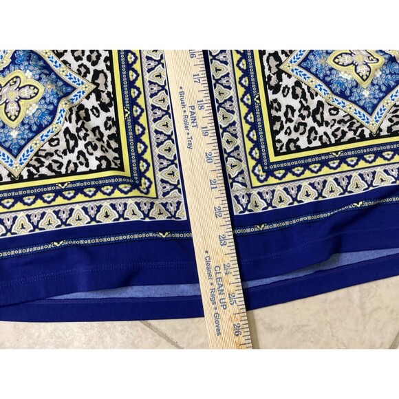 CHICO'S 3- XL Blue & yellow animal print Pullover Bat Wing Shirt Blouse Top - Picture 11 of 12